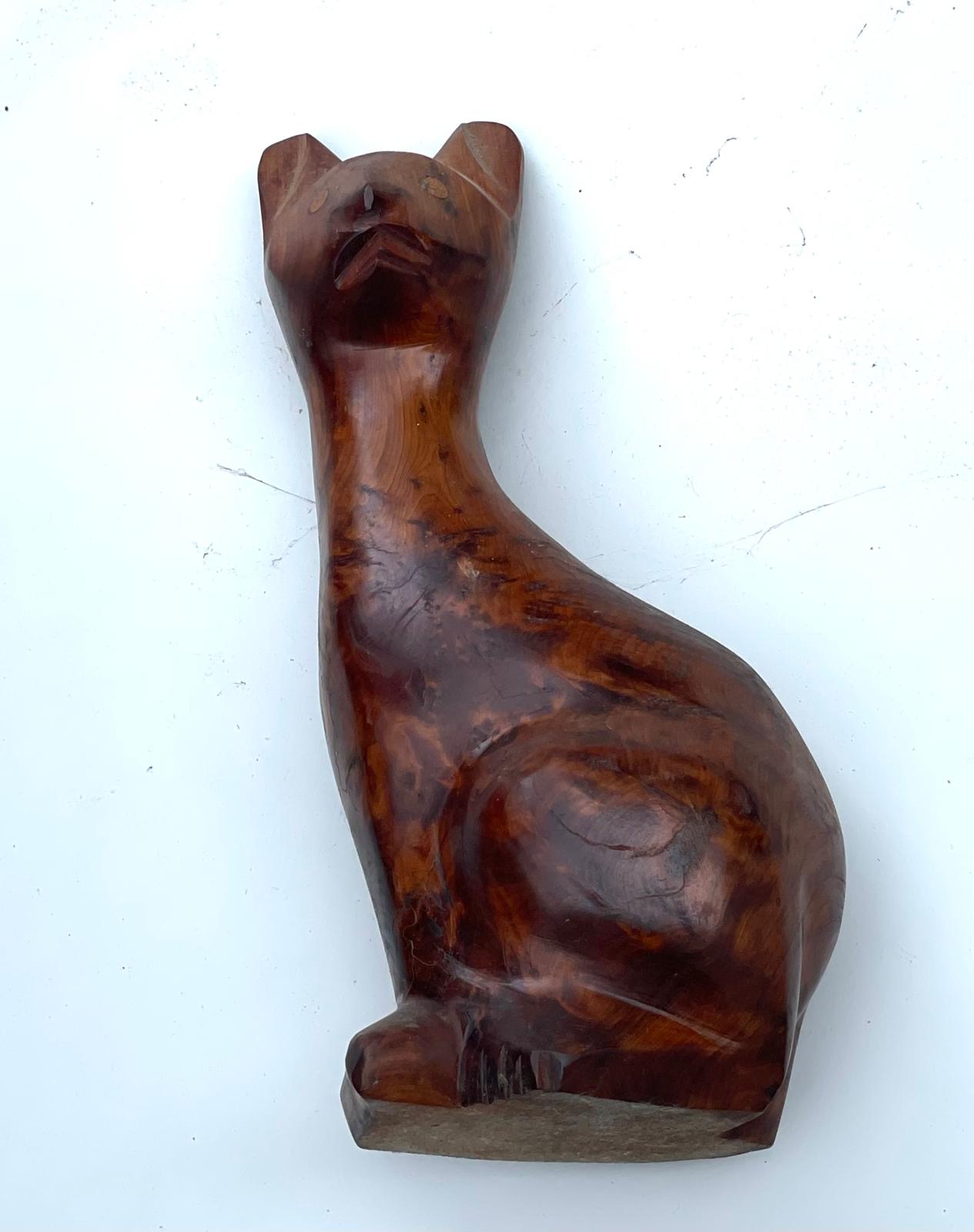 Chat en bois loupe d'orme Massive